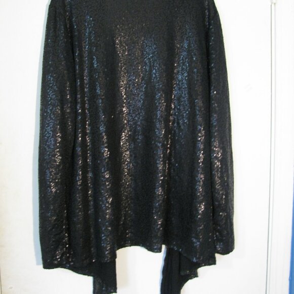Additions by Chico's Size 3 XXL Black Sequin Kimono Vest Open Front Elegant EUC - Picture 5 of 5